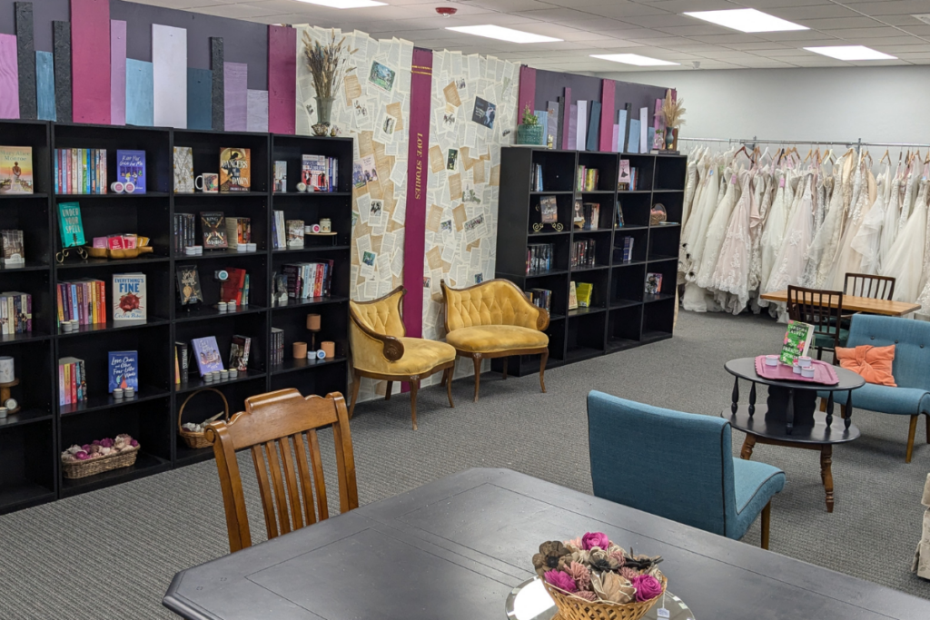 Shelves full of Love Stories in a comfortable environment at the first romance only bookstore in Warr Acres Oklahoma