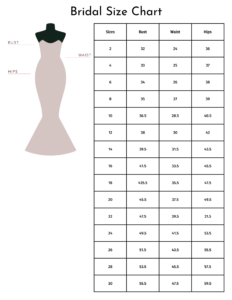 Size Chart for Wedding Gowns