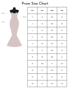 Size Chart for Prom Dresses