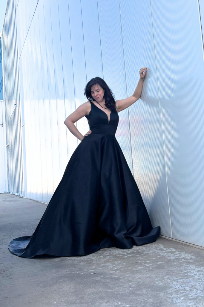 Alternative black wedding dress with a dramatic ball gown silhouette showcasing 2027 Wedding Dress Trends and non-traditional bridal style.